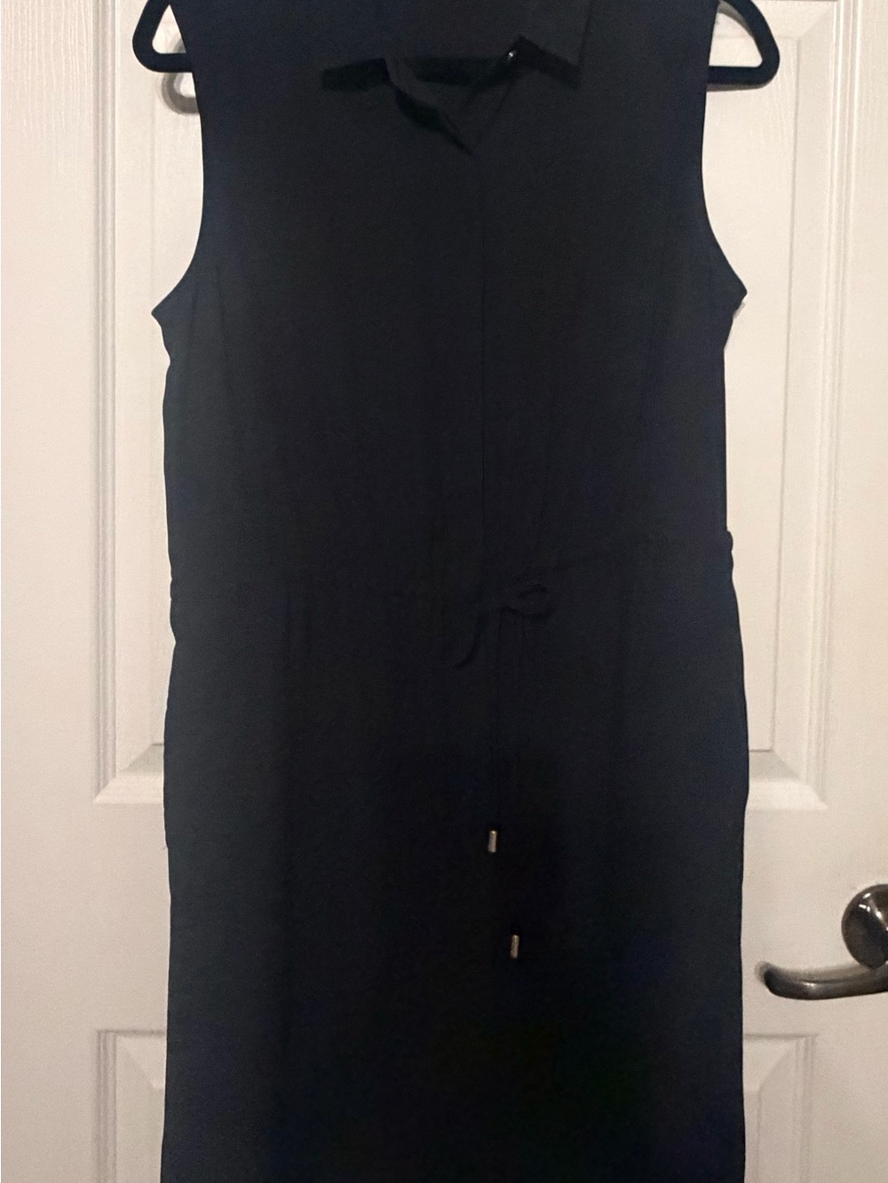 Sleeveless Black Chiffon Midi Drawstring Shirt Dress - Classic Work-to-Weekend
